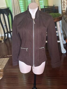 St. John Sport by Marie Gray Chocolate Brown Zip-Front Bomber Jacket